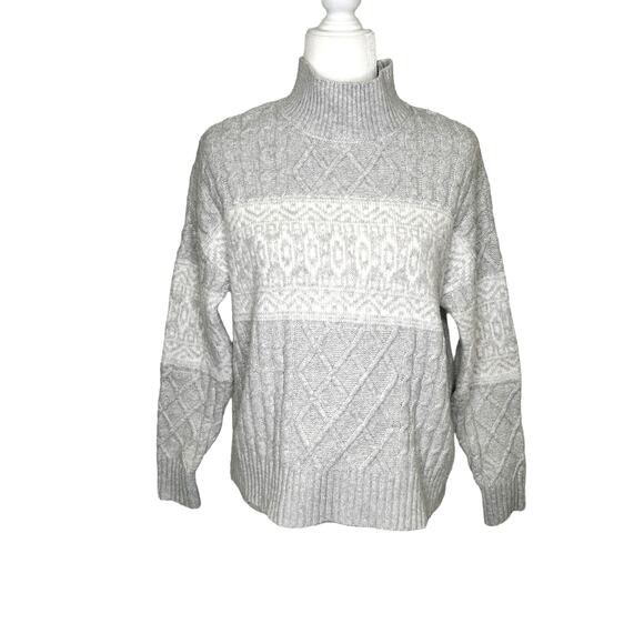 Rachel Zoe Gray White Cableknit Long Sleeve Turtleneck Sweater - Picture 1 of 7